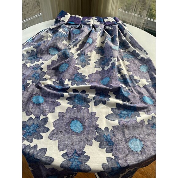 Vintage 70s pleated curtains, floral purple blue flower power, pair of panels - Picture 6 of 10